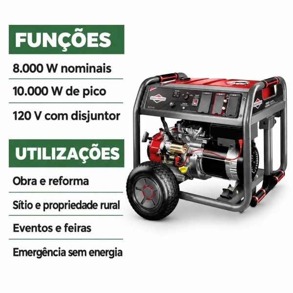 Gerador Gasolina Partida Elétrica 8000W Briggs Stratton