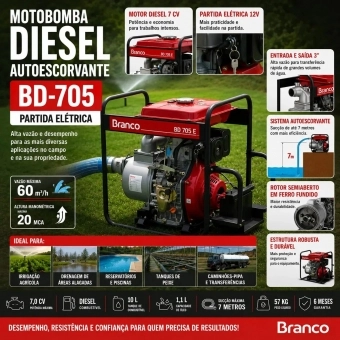 Motobomba Diesel Autoescorvante BD-705 Branco