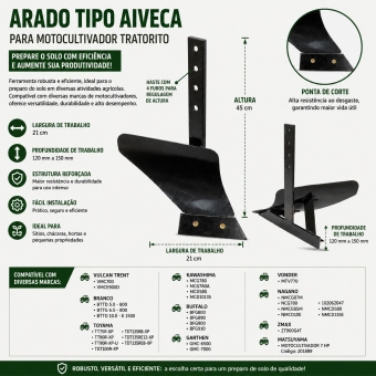 Arado Tipo Aiveca para Motocultivador Tratorito