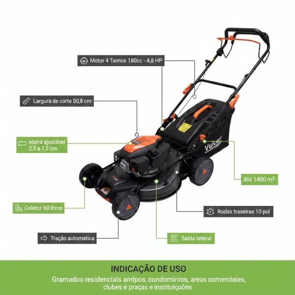 CORTADOR DE GRAMA 4T 180cc 4,80HP C/COLETOR C/TRACAO VCG180T