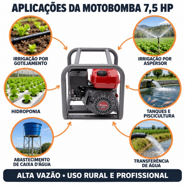 Motobomba Branco B4T-711E Gasolina 7,5HP Partida Elétrica