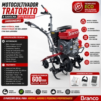 Motocultivador Tratorito a Gasolina BTTG-6.5-600 Jardineiro
